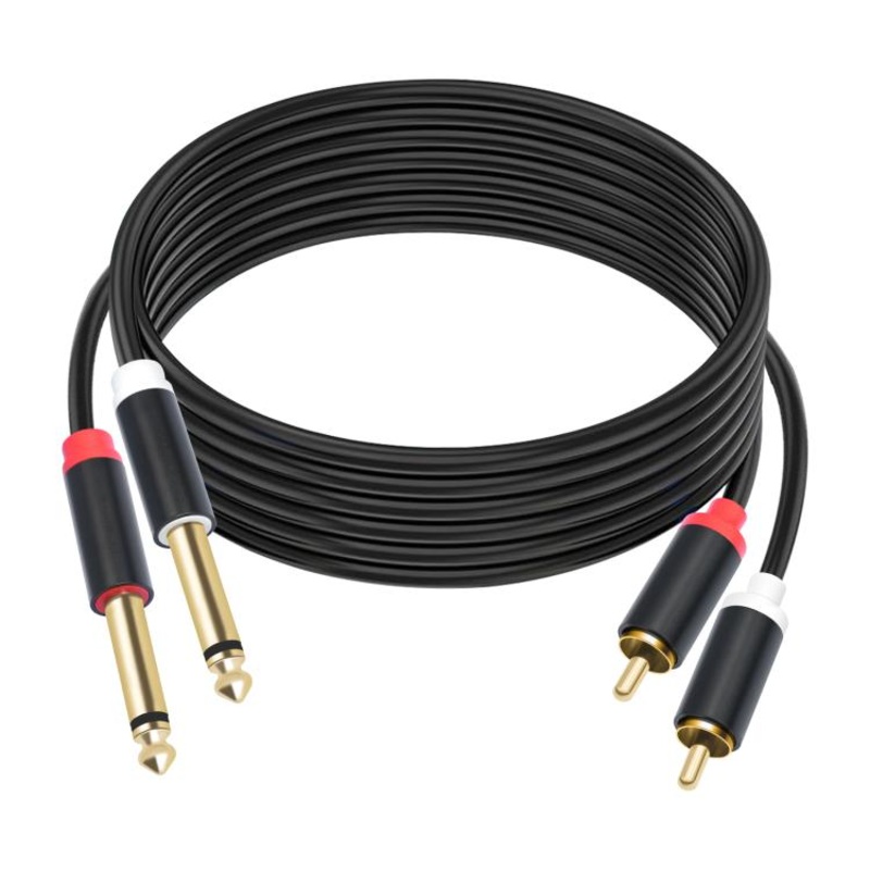 2 RCA to 2x6.35mm Male Mixing Consoles Audio Connection Cables, Length:5m(Black)