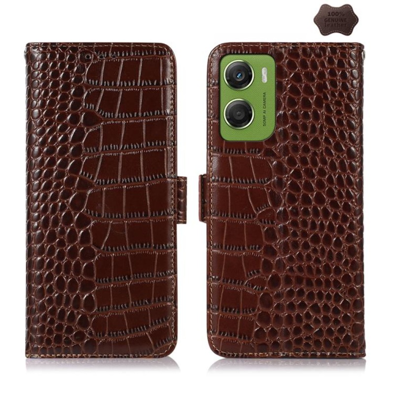 For Motorola Moto G06 4G Crocodile Top Layer Cowhide Leather Phone Case(Brown)