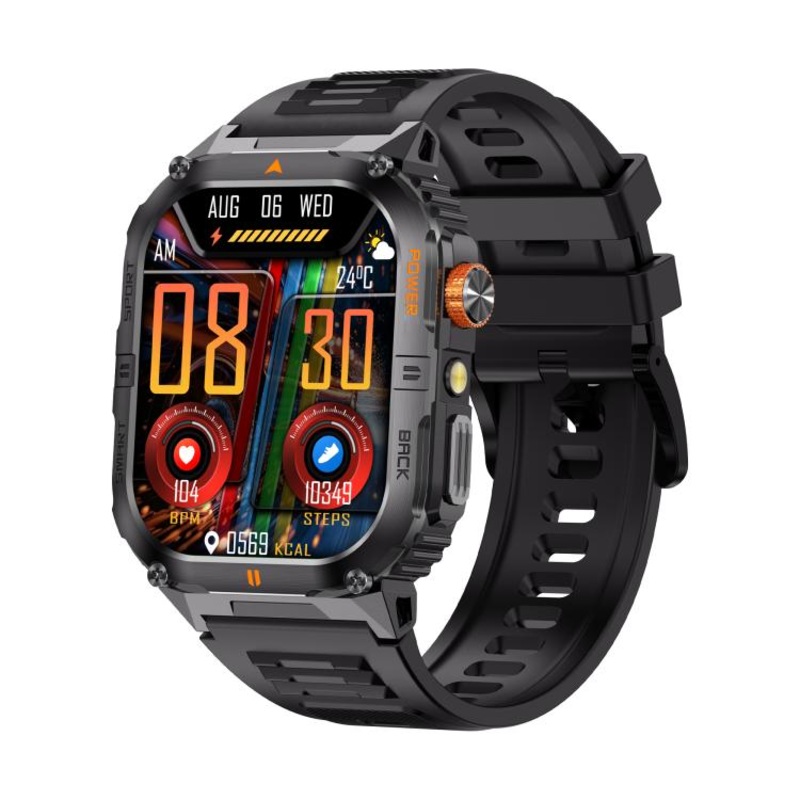 YK12 2.0 inch Screen Outdoor Sports Smart Watch IP68 Waterproof Built-in Flashlight(Black)