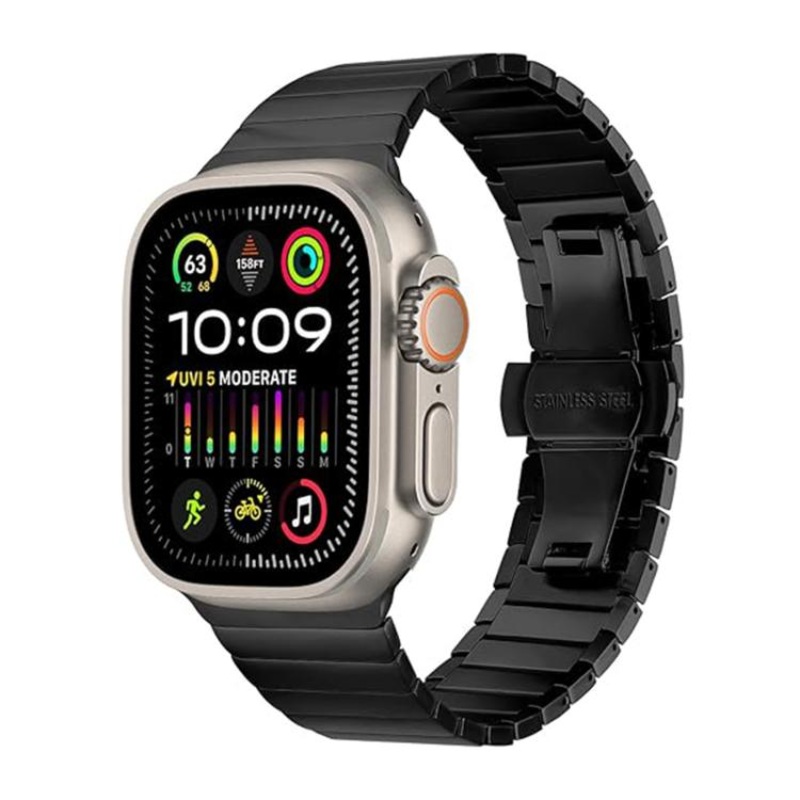 For Apple Watch 46mm / 49mm / 45mm / 44mm Butterfly Clasp One-Bead Titanium Alloy Watch Band(Black)