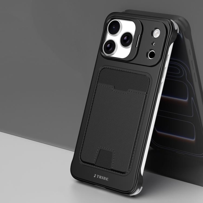 For iPhone 17 Pro J TRIBE Metal Frameless Card Slot Lens Holder Phone Case(Black)