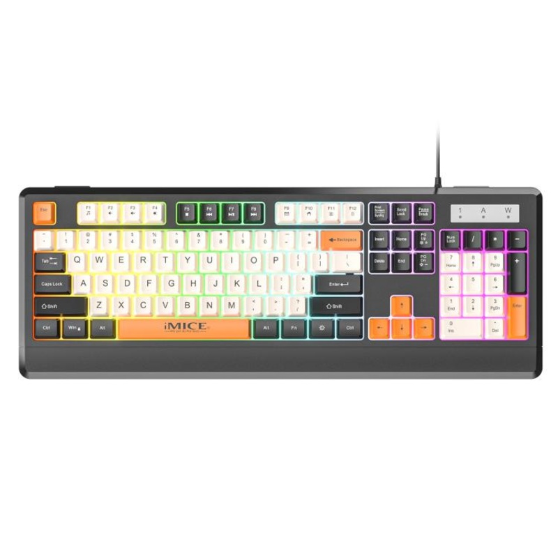 iMICE AK-100 Wired USB Rainbow Backlit Color Block Keycap Keyboard(Black)