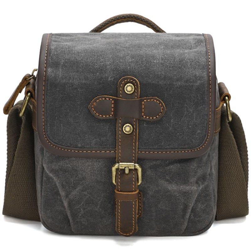 Waxed Canvas Camera Messenger Bag with Adjustable Dividers for DSLR Photography and Travel, Size: S Deep Gray