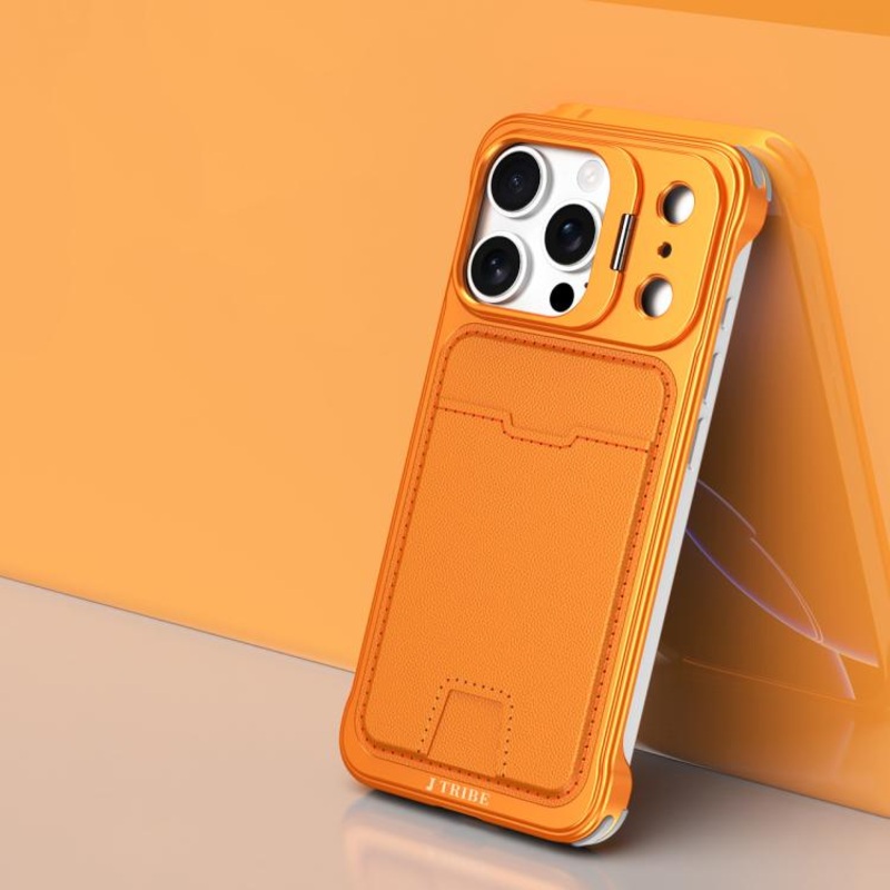 For iPhone 16 Pro J TRIBE Metal Frameless Card Slot Lens Holder Phone Case(Orange)