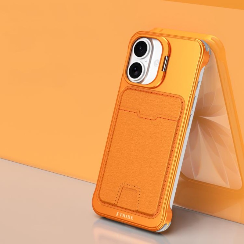 For iPhone 17 J TRIBE Metal Frameless Card Slot Lens Holder Phone Case(Orange)