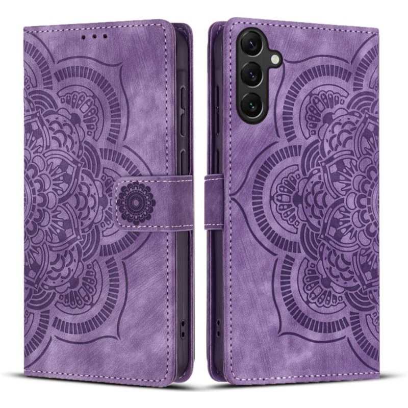 For Samsung Galaxy A25 5G Mandala Embossed Retro Frosted Leather Phone Case(Purple)