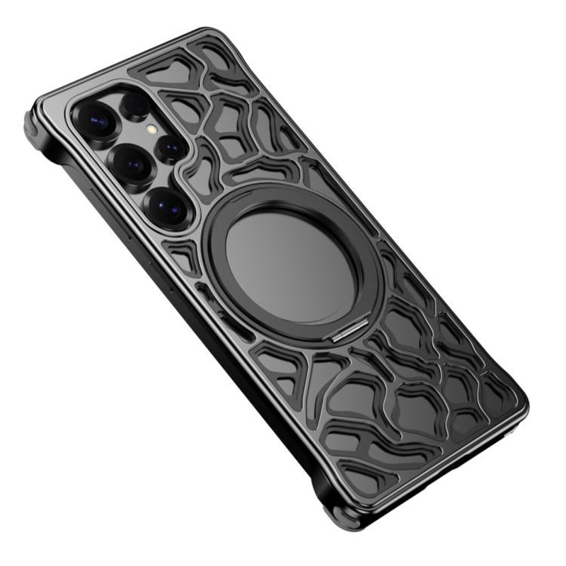 For Samsung Galaxy S25 Ultra 5G Yunyan Series Alloy Rotating Holder MagSafe Half Frame Phone Case(Black)