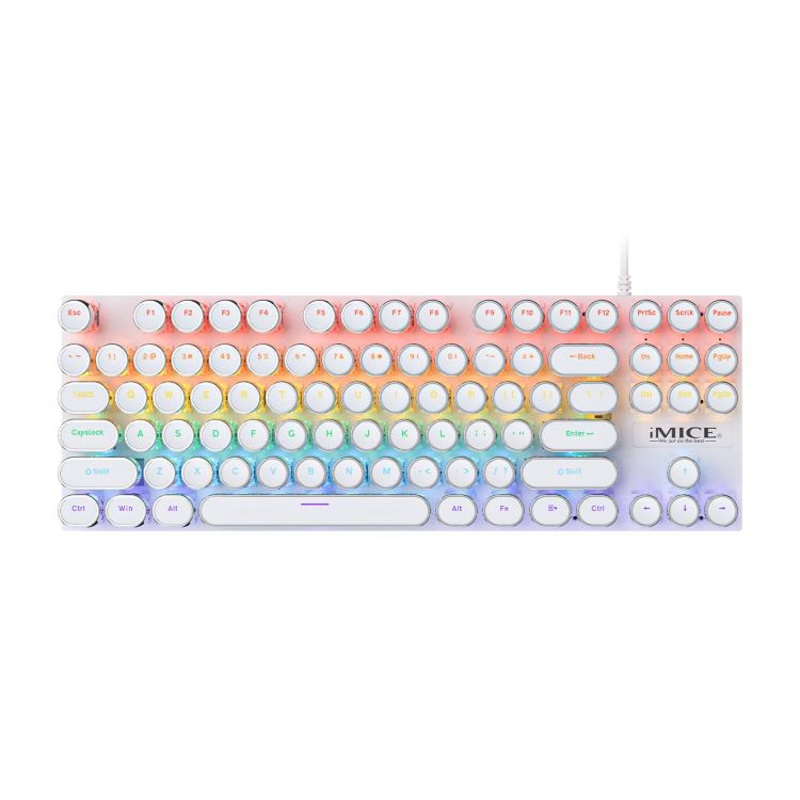 iMICE GK-800 87 Keys USB Wired RGB Round Keycap Mechanical Keyboard(White)