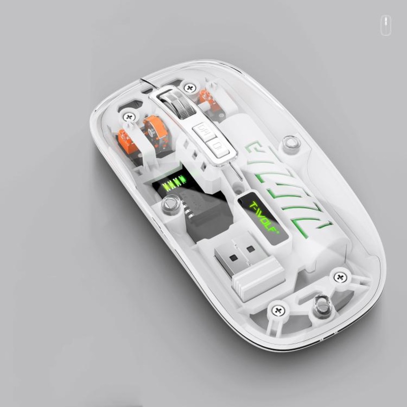 T-WOLF X11 Transparent Wireless Mouse Dual Mode 2.4G+Bluetooth, USB-C Rechargeable with Magnetic Cover(White)