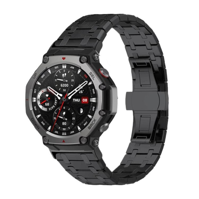 For Amazfit T-Rex 2 Butterfly Buckle Stainless Steel Watch Band(Black)