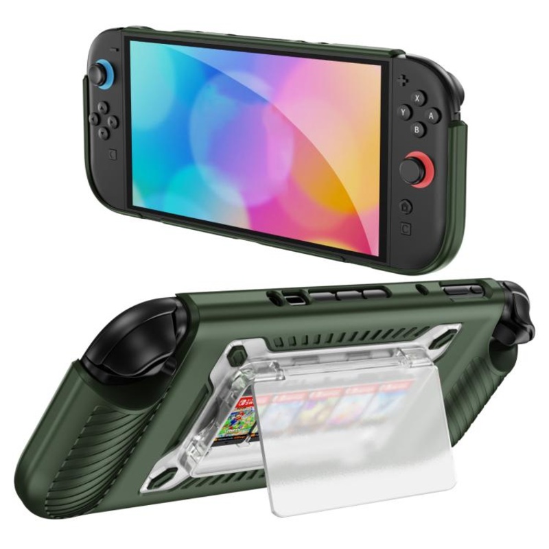 For Nintendo Switch 2 Anti-slip Textured TPU Hybrid PC Gaming Console Protective Case with Card Slot(Green)