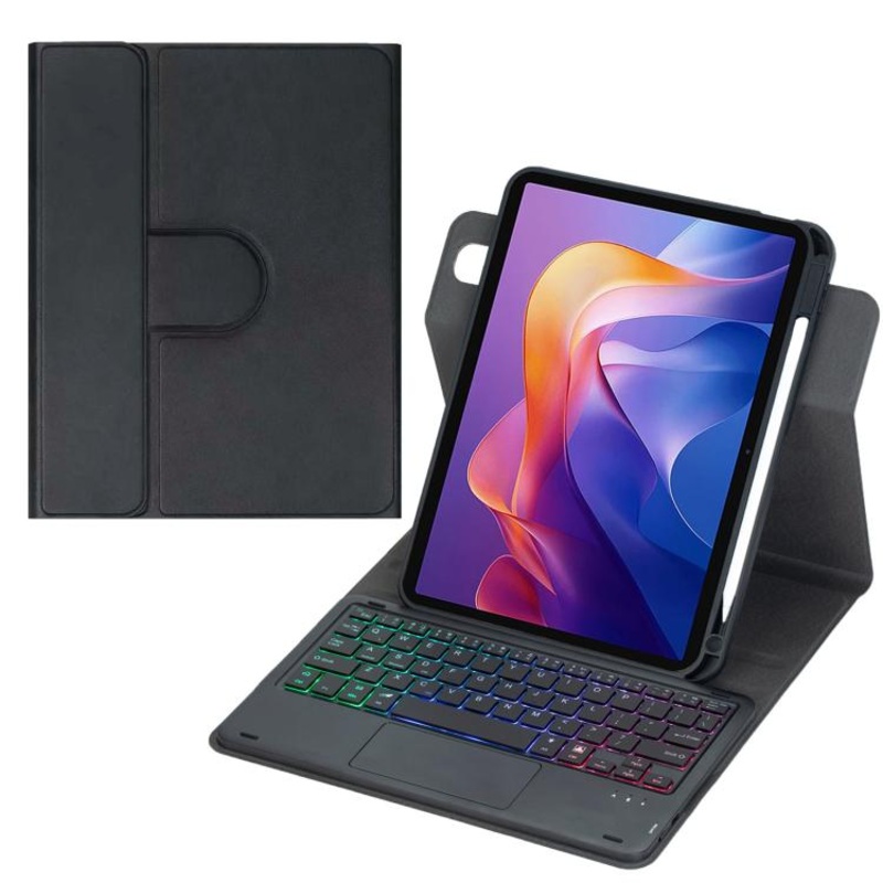 For Xiaomi Redmi Pad 2 360-degree Rotation Backlight Bluetooth Keyboard Leather Tablet Case with Touchpad(Black)