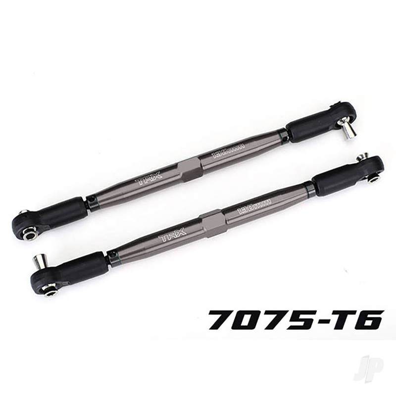 Toe links X-Maxx (Tubes gray-anodised 7075-T6 aluminium stronger than titanium) (157mm) (2)/ rod ends assembled with steel hollow balls (4)/ aluminium wrench 10mm (1)