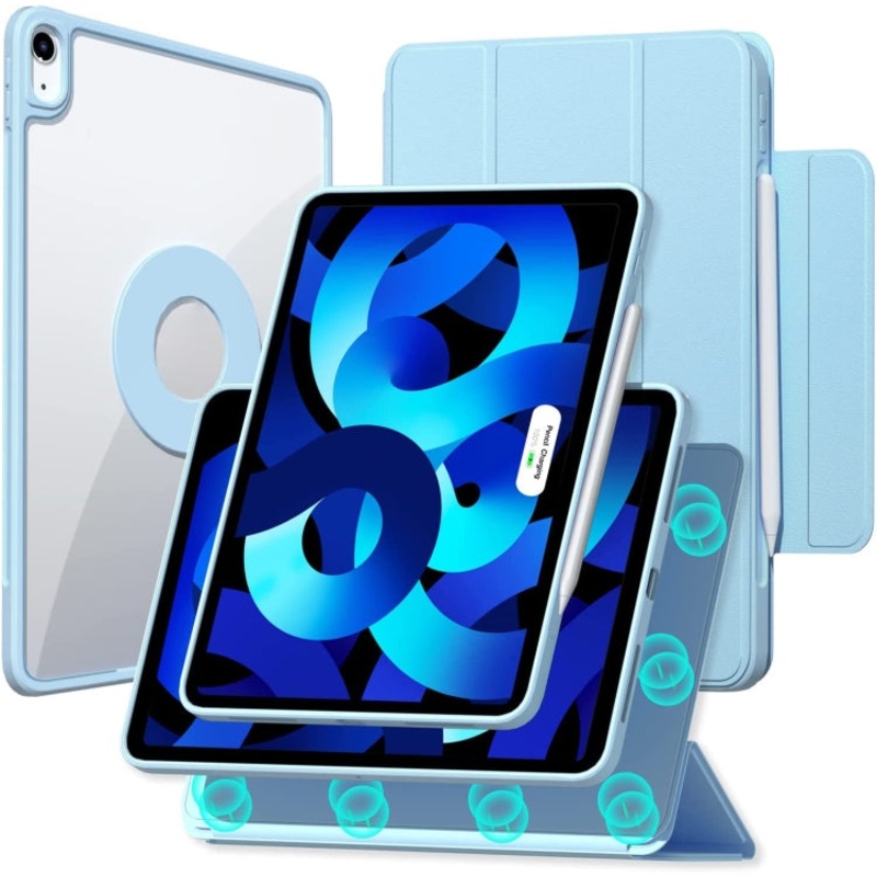 Trifold Magnetic Rotating Smart Case For iPad Pro 12.9 2018 / 2020 / 2021(Sky Blue)