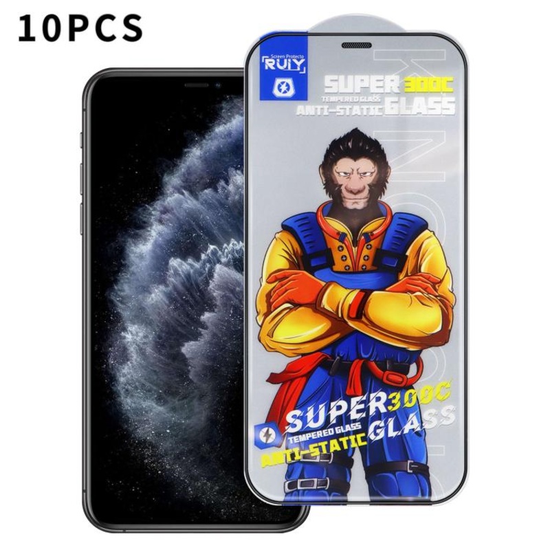 For iPhone 11 Pro Max 10pcs Armor 300C Ultra-Curved Anti-Static Anti-Dust Silk-Screened HD Tempered Glass Film