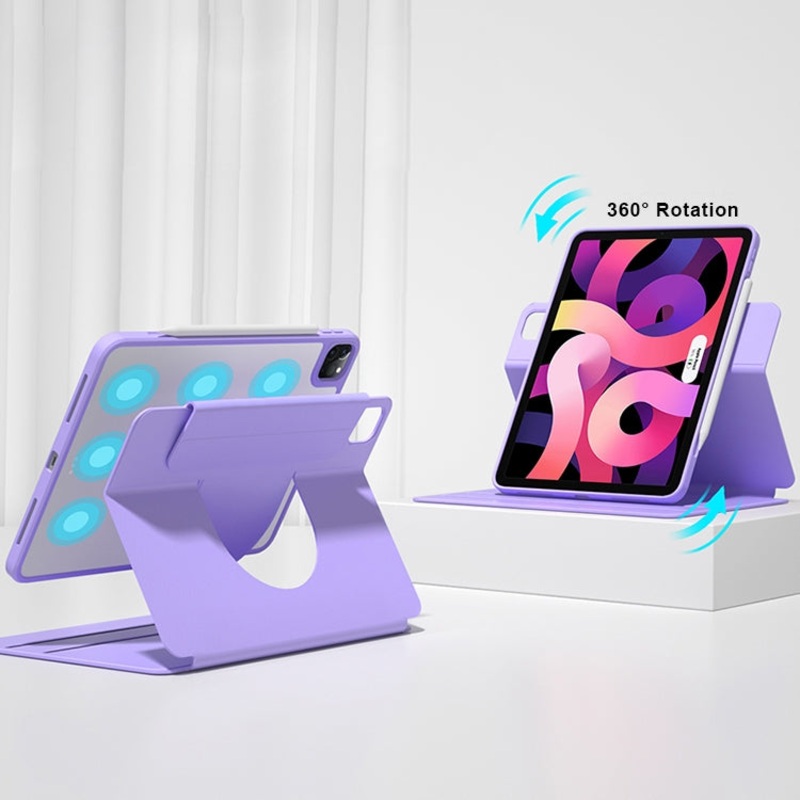 Front Stand Rotating Clear Back Smart Tablet Case For iPad Air 2022 / 2020 10.9(Light Purple)