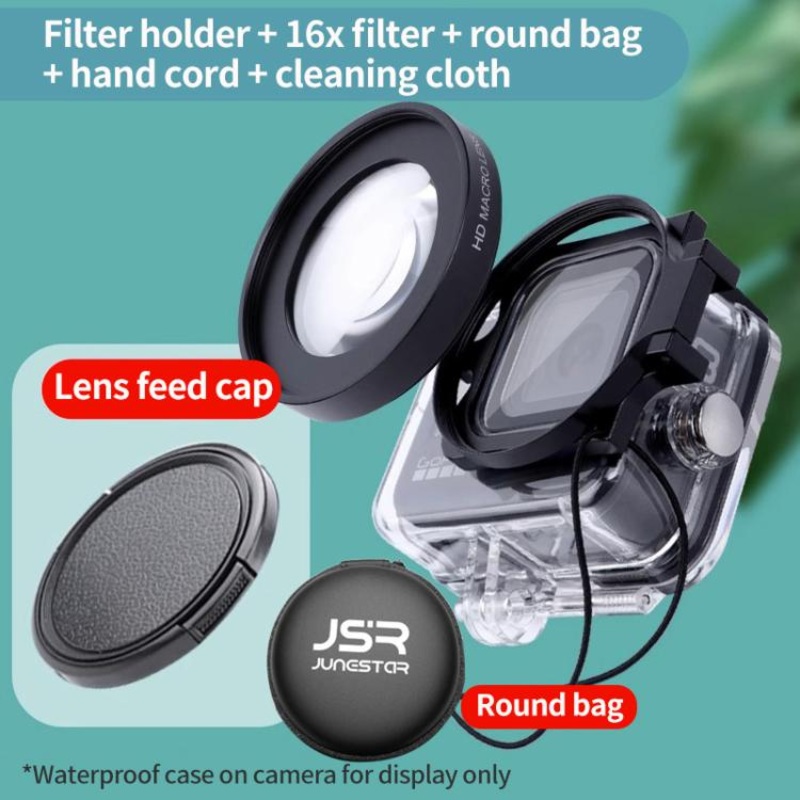 JSR 16X Macro Filter With Adapter Ring For GoPro HERO13/12/11/10/9/8 Black Action Camera