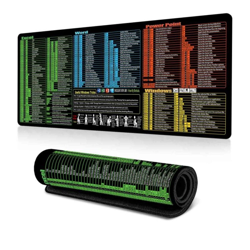 Keyboard Shortcut Desk Mat Mouse Pad Non-Slip Office Desk Pad With Computer Commands 300x700x2mm(No.31)