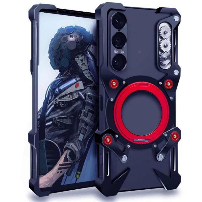 For Sony Xperia 1 VII Rotating Bracket Hollow Metal Phone Case with Lanyard(Black)