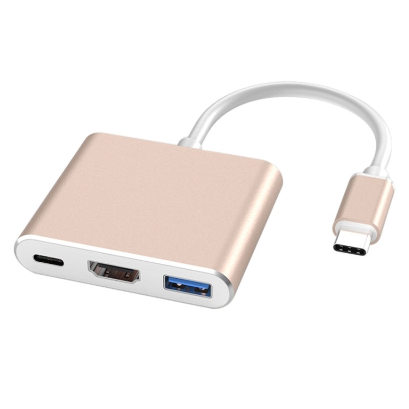 V125 UCB-C / Type-C Male to PD + HDMI + USB 3.0 Female 3 in 1 Converter(Gold)