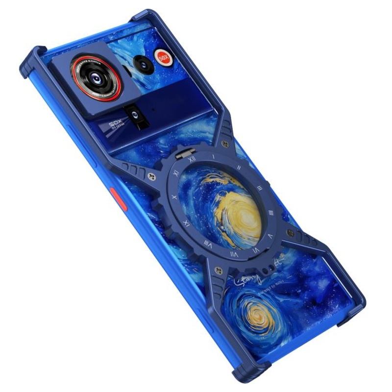 For ZTE nubia Z80 Ultra Mechanical Gear MagSafe Holder Borderless Metal Phone Case(Blue)