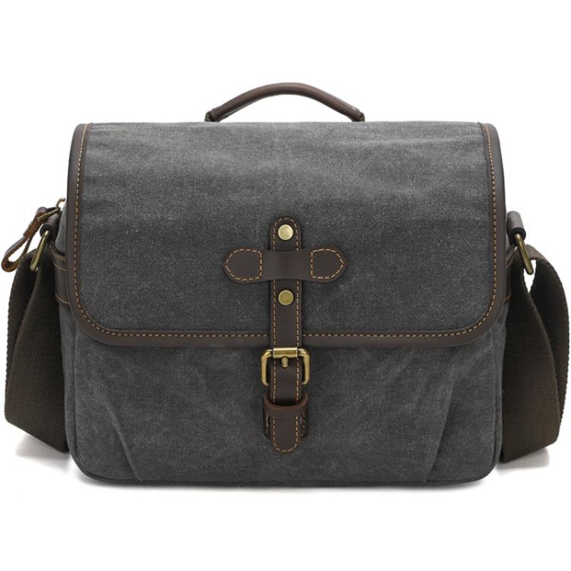 Waxed Canvas Camera Messenger Bag with Adjustable Dividers for DSLR Photography and Travel, Size: L Deep Gray