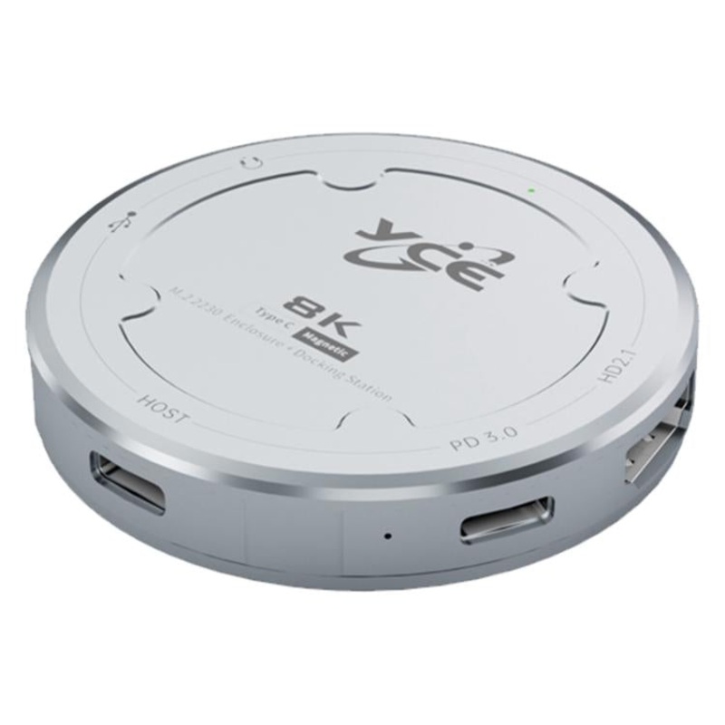 YCE-V195J USB-C / Type-C to PD3.0, HD2.1, USB3.2, 3.5mm, M.2 NVMe Magnetic Hard Drive Enclosure(Grey)
