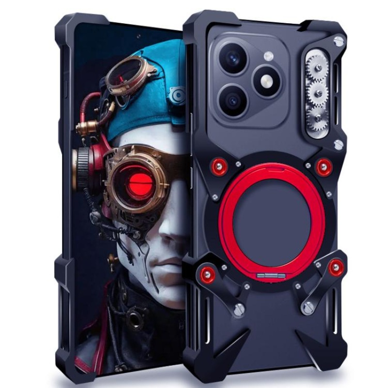 For Honor X8d Rotating Bracket Hollow Metal Phone Case with Lanyard(Black)