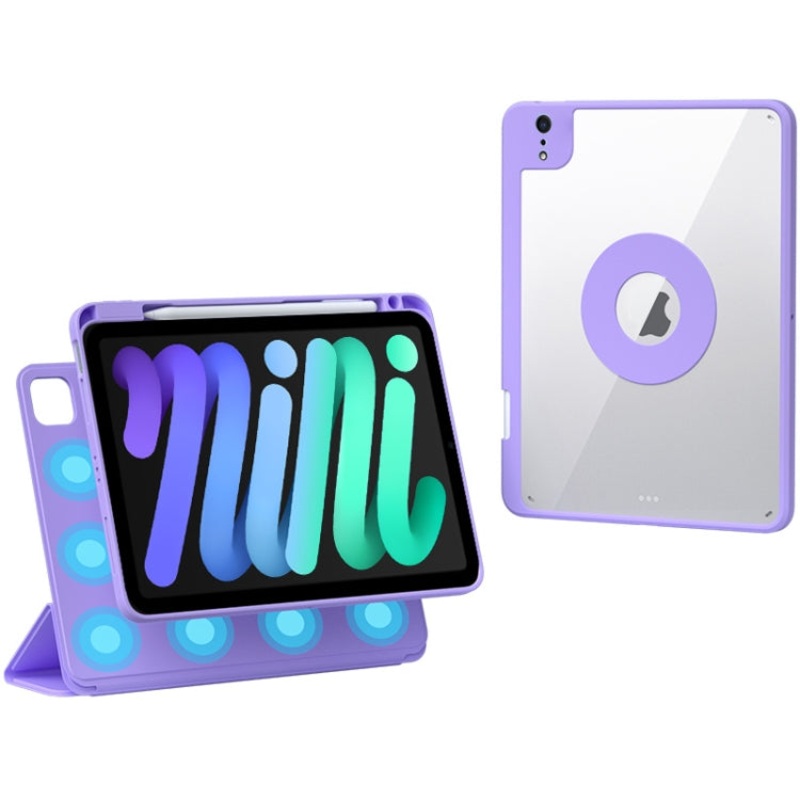 For iPad mini 6 / mini 2024 Rotatable Magnetic Detachable Leather Tablet Case with Pen Slot(Purple)