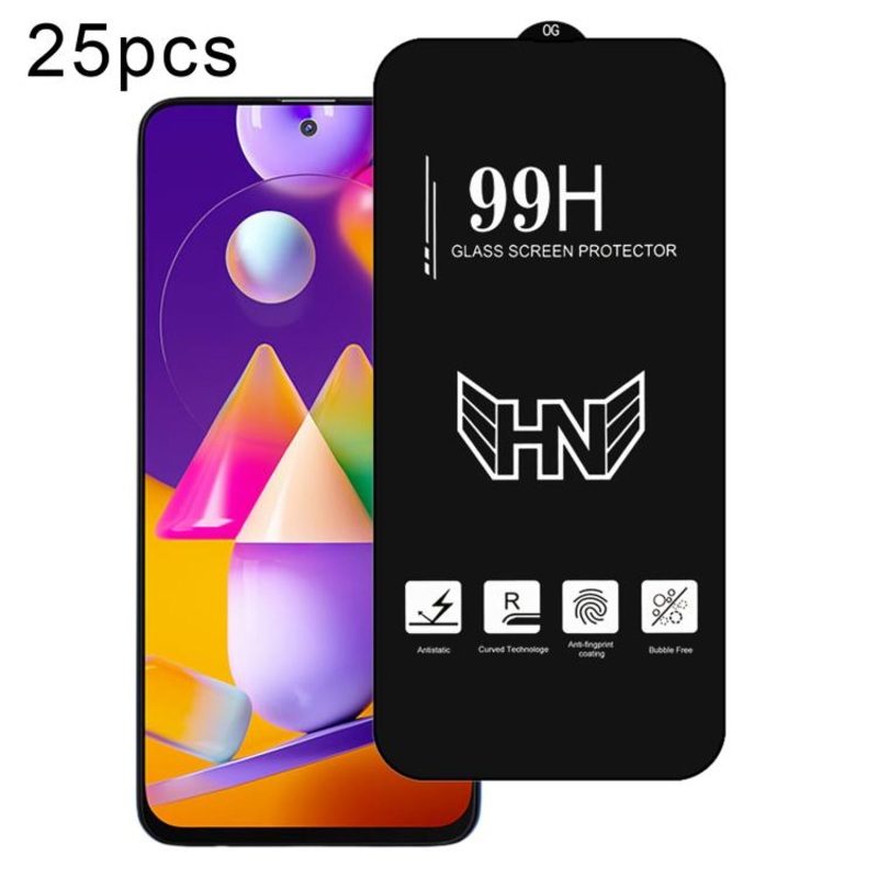 For Samsung Galaxy M31s 25pcs High Aluminum Large Arc Full Screen Tempered Glass Film