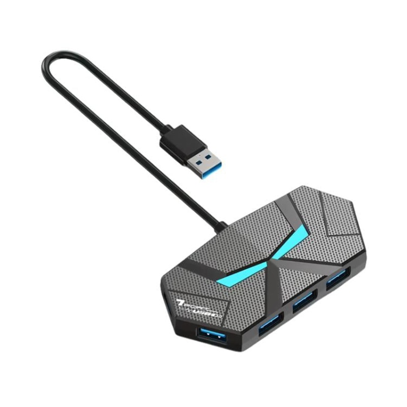 7 In 1 USB 2.0 Hub Splitter Colorful Ambient Light Type-C Docking Station Laptop Multi-Port Adapter, Spec: 1.2m (Black)