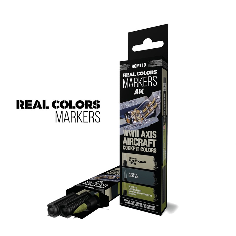 AK Interactive WWII AXIS AIRCRAFT COCKPIT COLOURS - SET 3 REAL COLOUR MARKERS RCM110