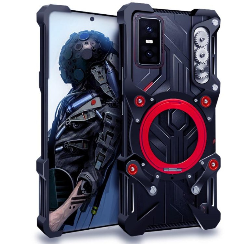 For Infinix GT 30 Pro Rotating Bracket Hollow Metal Phone Case with Lanyard(Black)