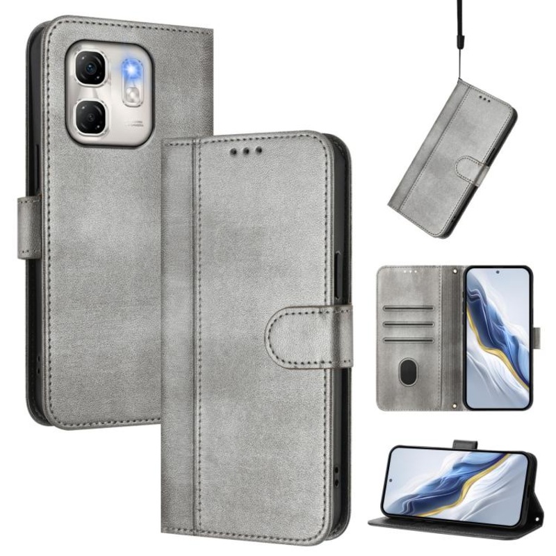 For Infinix Hot 50i 4G / Smart 9 4G / 9 HD Line Splicing Buckle Retro Leather Phone Case(Grey)