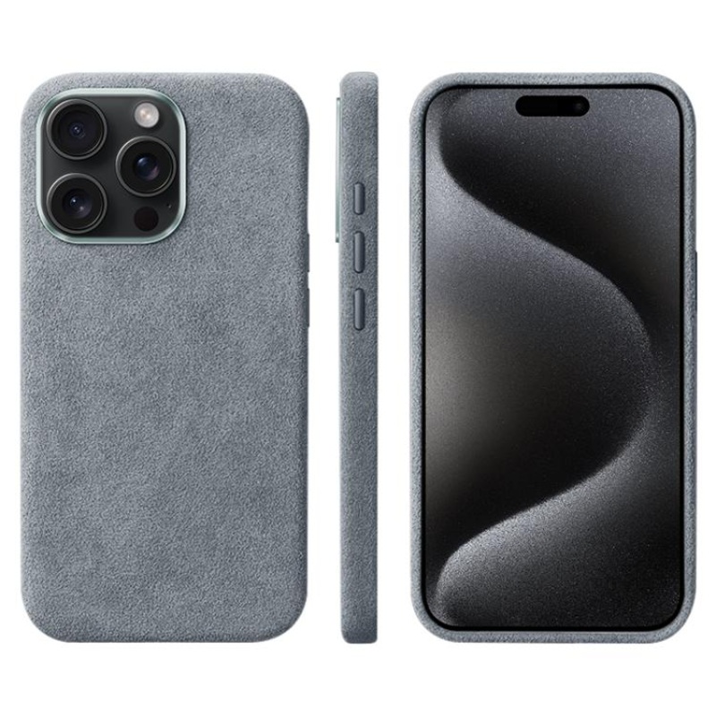 For iPhone 15 Pro Suede Leather MagSafe Back Cover Phone Case(Grey)