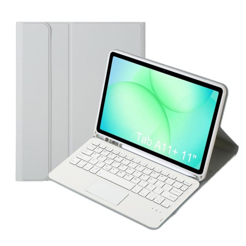 For Samsung Galaxy Tab A11+ Candy Color TPU Touch Bluetooth Keyboard Leather Tablet Case with Pen Holder(Grey)