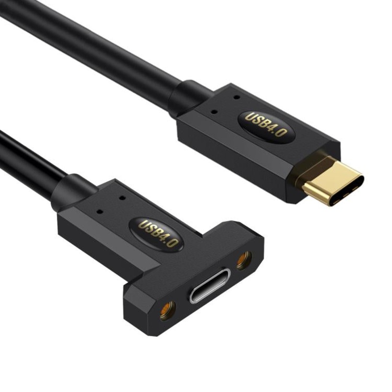 Type-C Male Straight to Type-C Female Screw Fixed Panel Extension Cable with Ear, Length:1m