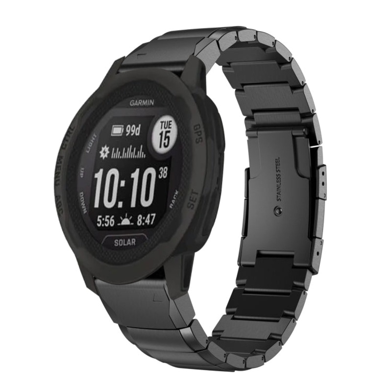 For Garmin Instinct 2 Solar Tortoise Shell 22mm Stainless Steel Watch Band(Black)