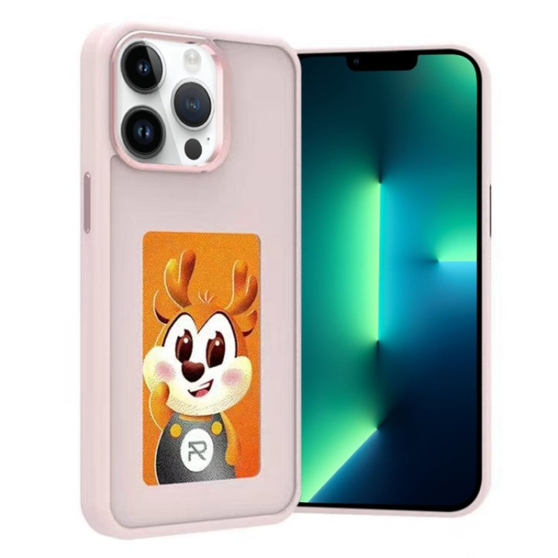 For iPhone 13 Pro Max Four-Color E-ink Screen NFC DIY Phone Case(Pink)