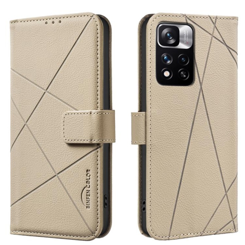For Redmi Note 11 Pro / 11 Pro 5G Global Geometric Pattern RFID Leather Phone Case(Beige)