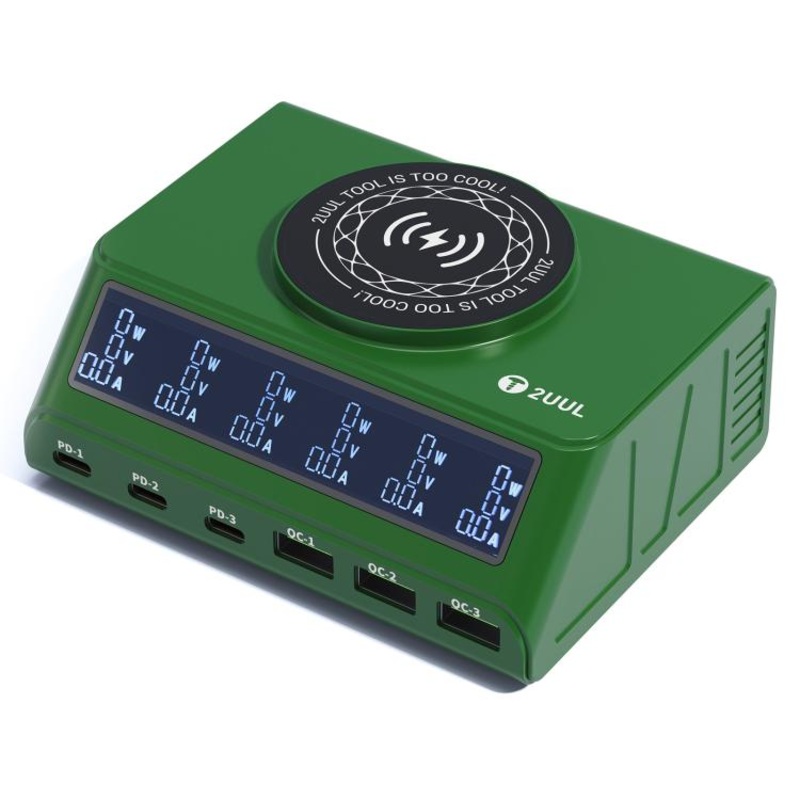 2UUL PC11 110W Multi-Port PD + QC Desktop Charging Station with 15W Wireless Charging, Plug:EU Plug