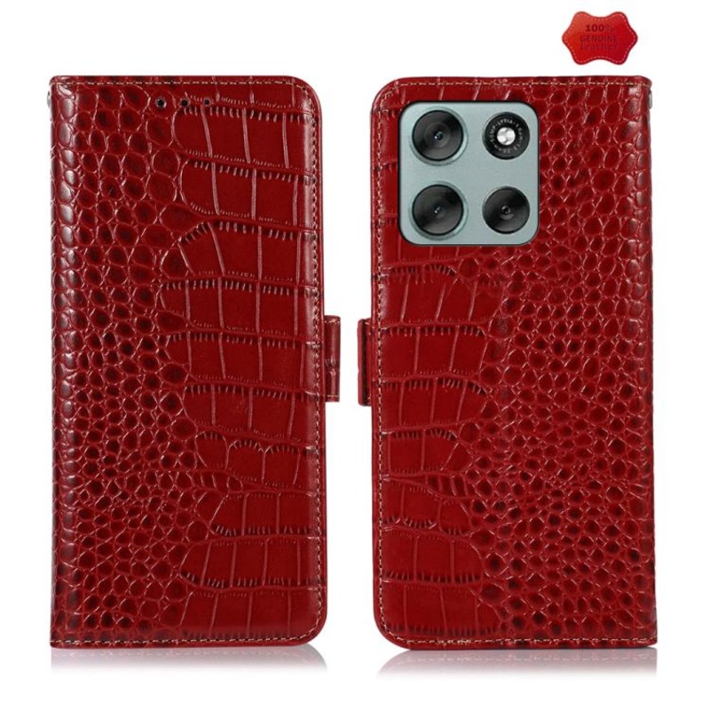 For Motorola Moto G56 5G Crocodile Top Layer Cowhide Leather Phone Case(Red)