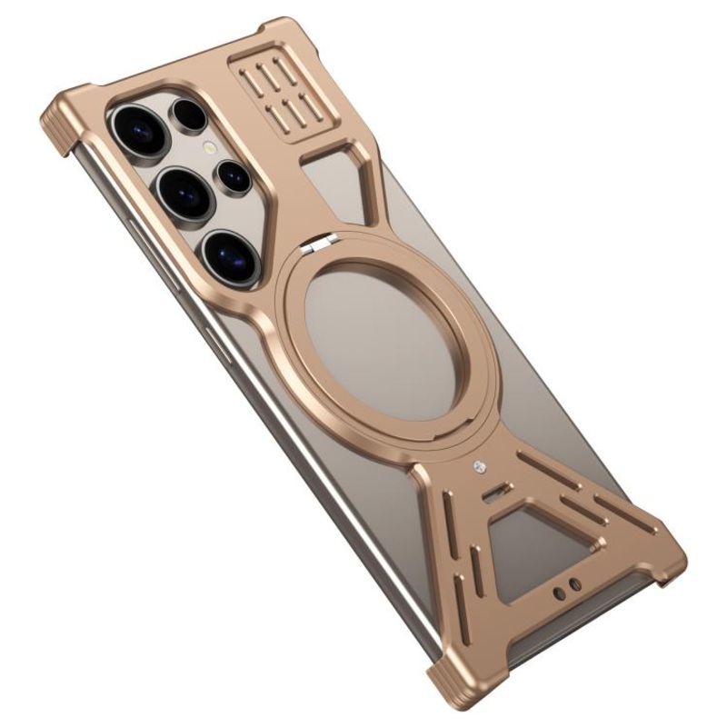 For Samsung Galaxy S25 Ultra 5G Armor 360 Holder Frameless Alloy MagSafe Phone Case(Desert Gold)