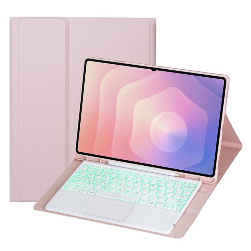 For Samsung Galaxy Tab S11 Ultra Candy Color Touch Backlight Bluetooth Keyboard Leather Tablet Case with Pen Holder(Pink)