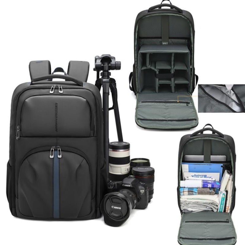 QISEMIAN Photography Backpack with Removable Insert, Dry-Wet Separation Zone, Customizable Dividers for Cameras & 16-Inch Laptop(Black)