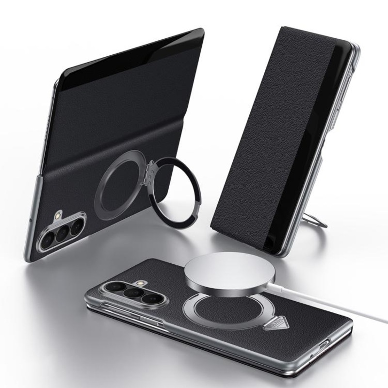 For Samsung Galaxy Z Fold7 5G SULADA Smart View Window MagSafe Magnetic Holder Leather Phone Case(Black)