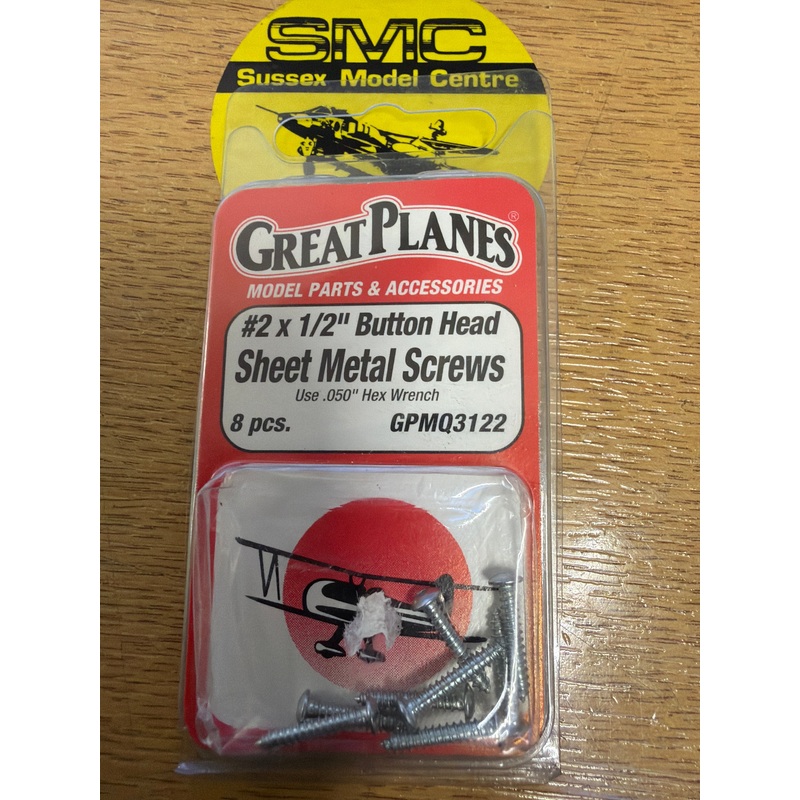 Great Planes GPMQ3122 Button Head Sheet Metal Screws 2x1/2 inch (8pcs) (box 20)