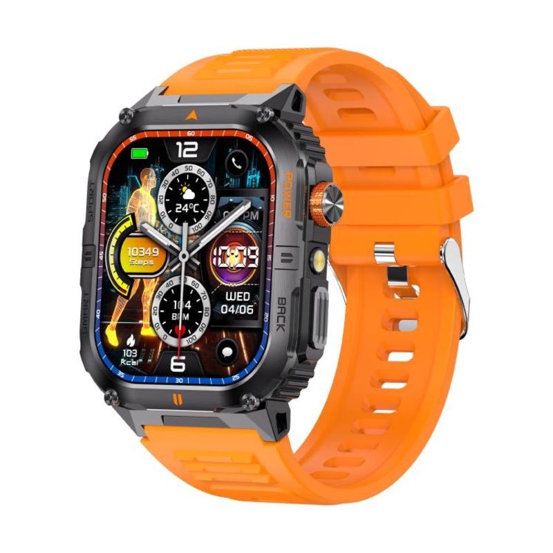 YK12 2.0 inch Screen Outdoor Sports Smart Watch IP68 Waterproof Built-in Flashlight(Orange)