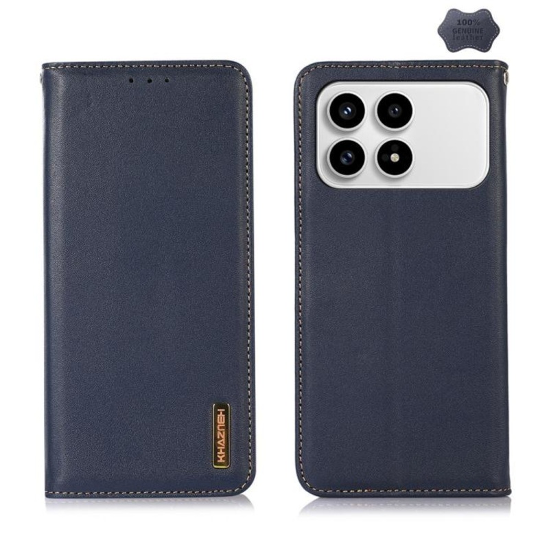 For Redmi K90/Poco F8 Pro KHAZNEH Nappa Top Layer Cowhide Leather Phone Case(Blue)