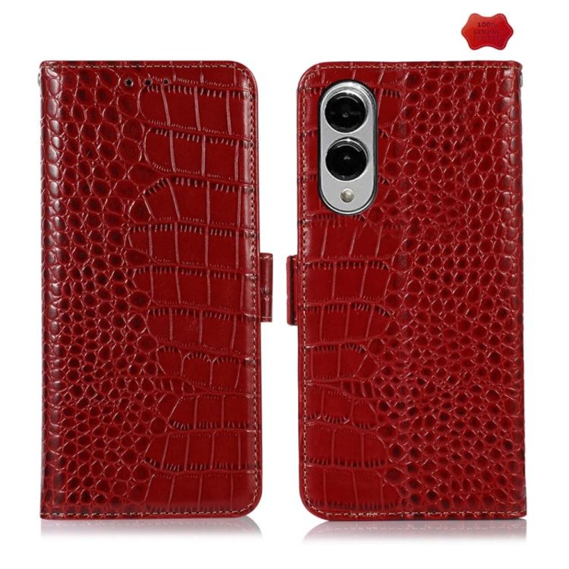 For Samsung Galaxy S25 Edge 5G Crocodile Top Layer Cowhide Leather Phone Case(Red)